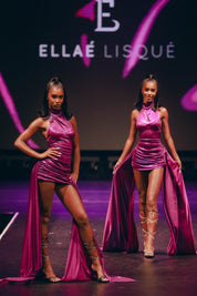 Alora Metallic Purple Halter Side Train Dress Clothing Ellaé Lisqué