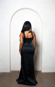 Evelyn Black Satin Lace Gown Clothing Ellaé Lisqué