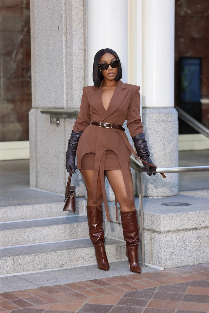 Cleo Brown Skirt Suit