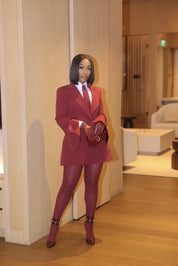 Velora Burgundy Pinstripe Blazer Dress