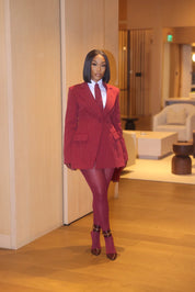 Velora Burgundy Pinstripe Blazer Dress