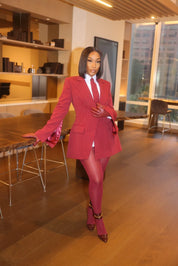Velora Burgundy Pinstripe Blazer Dress