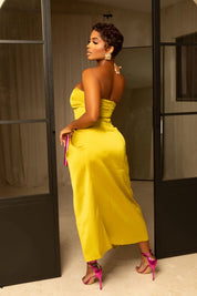 Occasion Ready Chartreuse Satin Strapless Dress Clothing Ellaé Lisqué