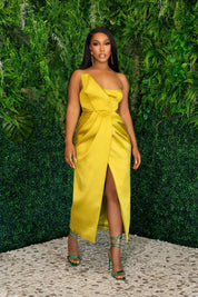 Occasion Ready Chartreuse Satin Strapless Dress Clothing Ellaé Lisqué