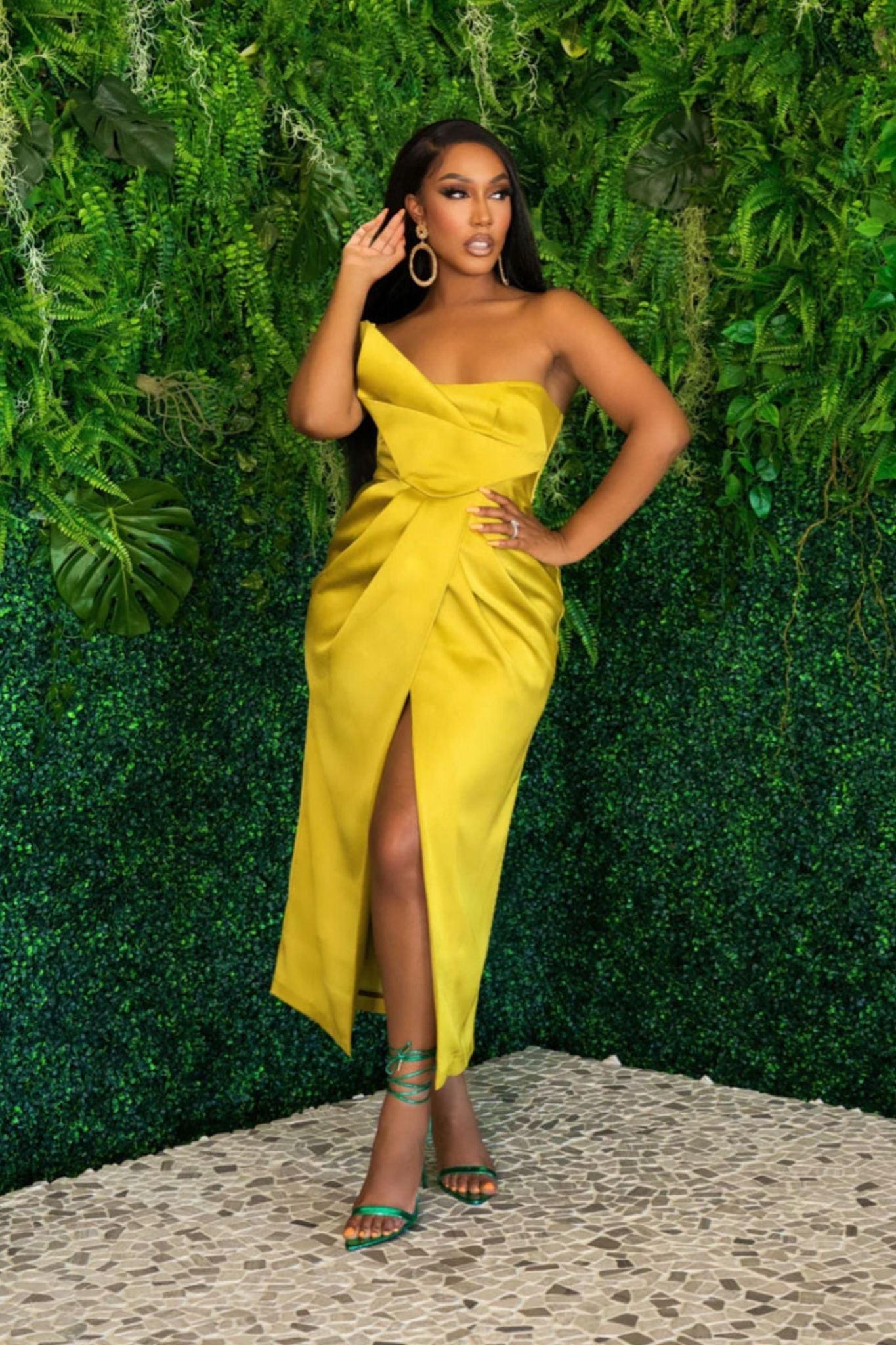 Occasion Ready Chartreuse Satin Strapless Dress Clothing Ellaé Lisqué