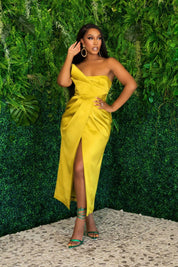Occasion Ready Chartreuse Satin Strapless Dress Clothing Ellaé Lisqué