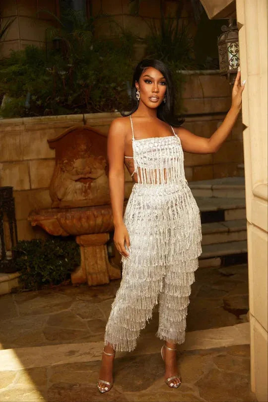 City Lights Silver Fringe Set Clothing Ellaé Lisqué