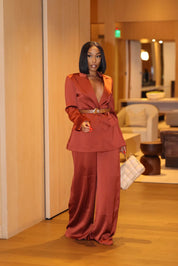 Esme Copper Satin Wide-Leg Pants
