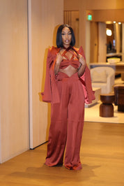 Esme Copper Satin Wide-Leg Pants