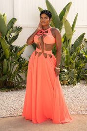 Summer Stunner Coral Chiffon Maxi Dress Dresses Ellaé Lisqué