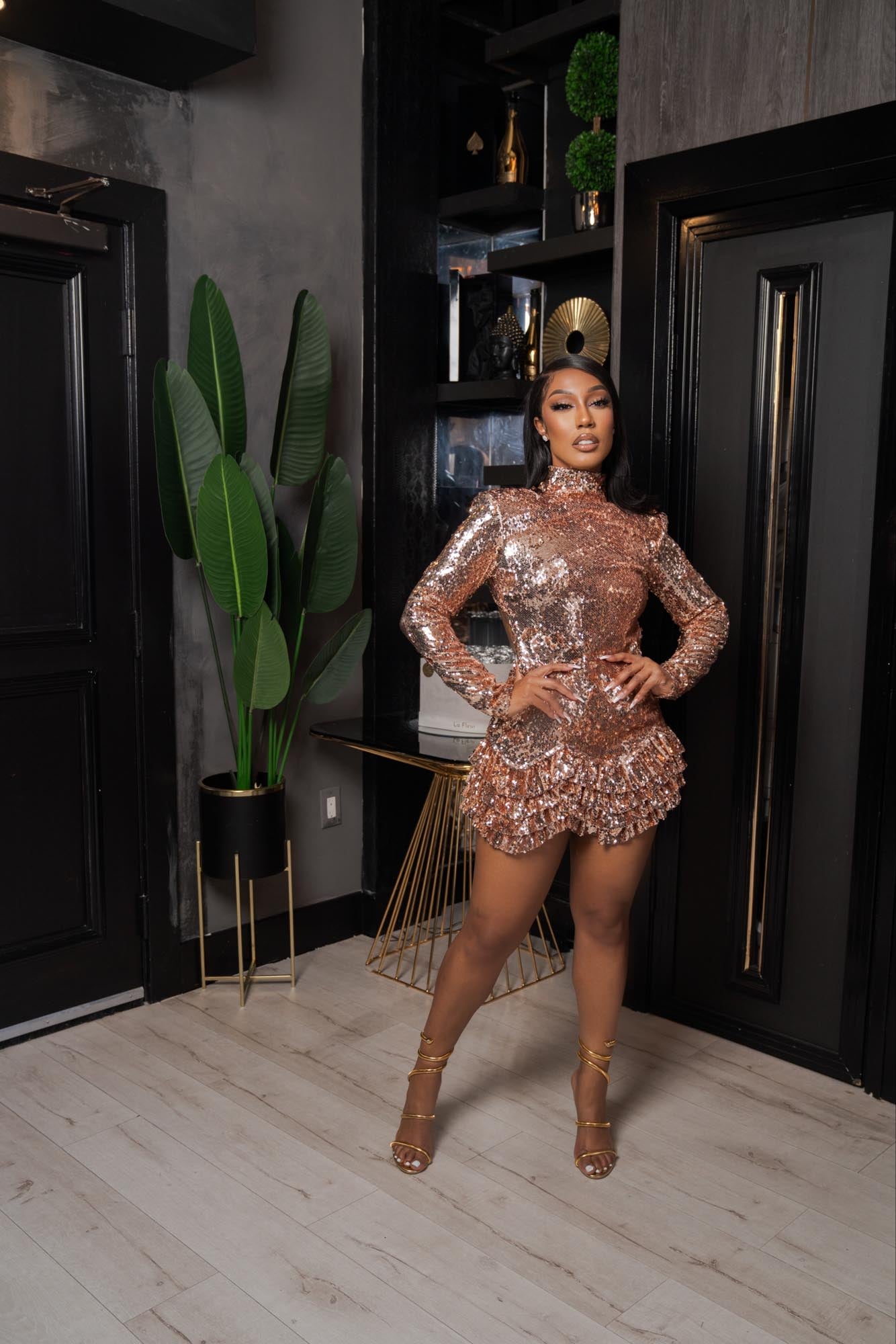 Life of the Party Rose Gold Sequin Dress Clothing Ellaé Lisqué XS
