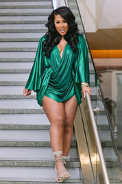 Center of Attention Liquid Green Metallic Dress Clothing Ellaé Lisqué