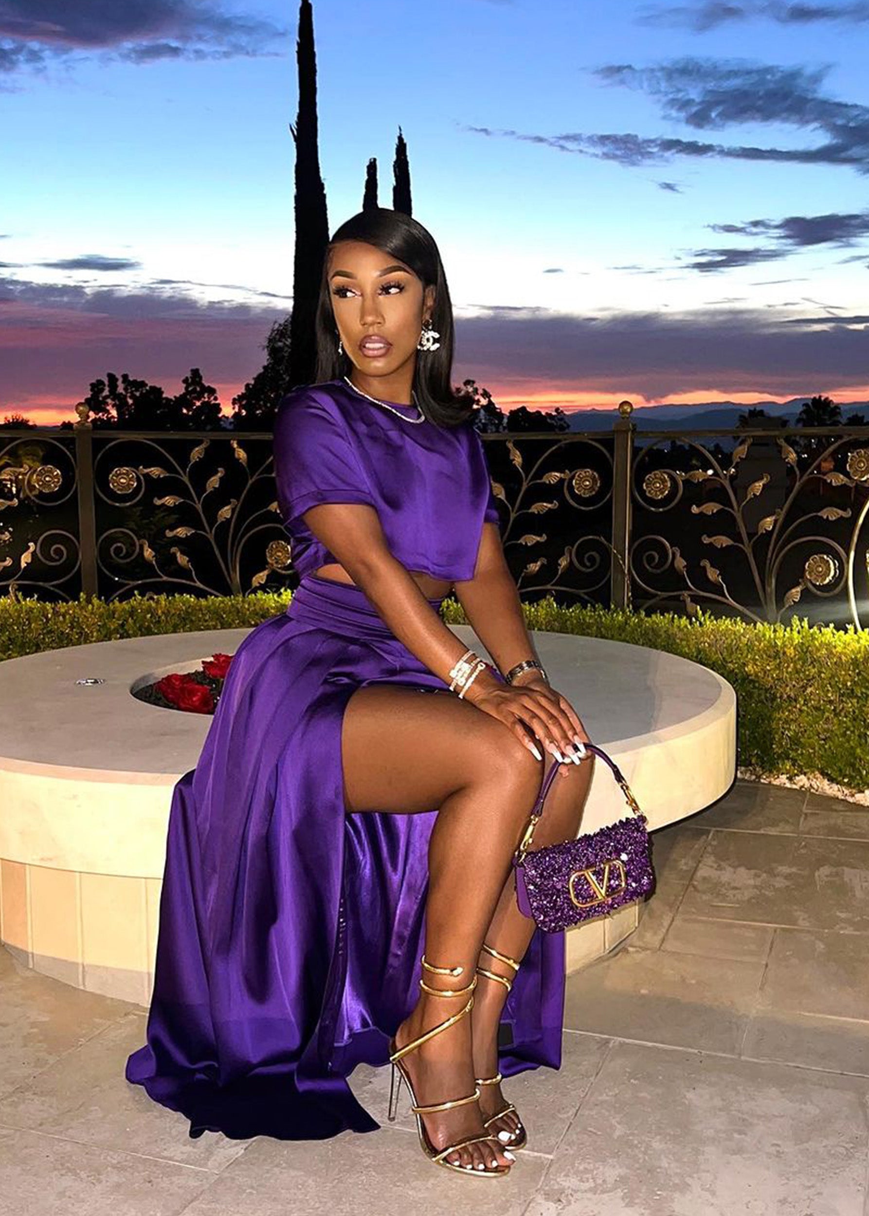 Dinner in St Tropez Purple Skirt Set Clothing EllaeLisque