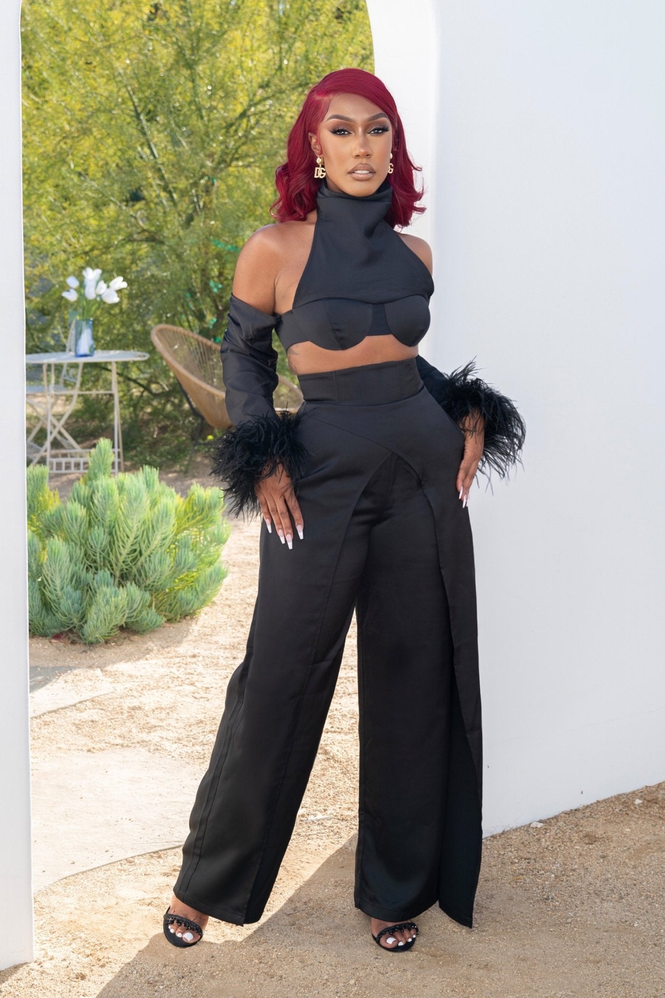 On the Prowl Black Feather Crop Top Clothing Ellaé Lisqué