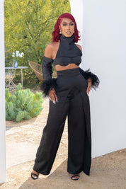 On the Prowl Black Feather Crop Top Clothing Ellaé Lisqué