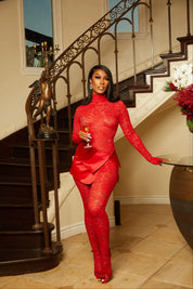 Paint the Town Red Lace Catsuit Skirt Set Clothing Ellaé Lisqué
