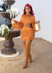 Set Me Free Orange Fringe Dress Clothing Ellaé Lisqué