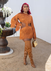 Set Me Free Orange Fringe Dress Clothing Ellaé Lisqué