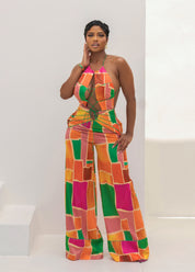 Sunset Oasis Orange Print Jumpsuit Clothing Ellaé Lisqué