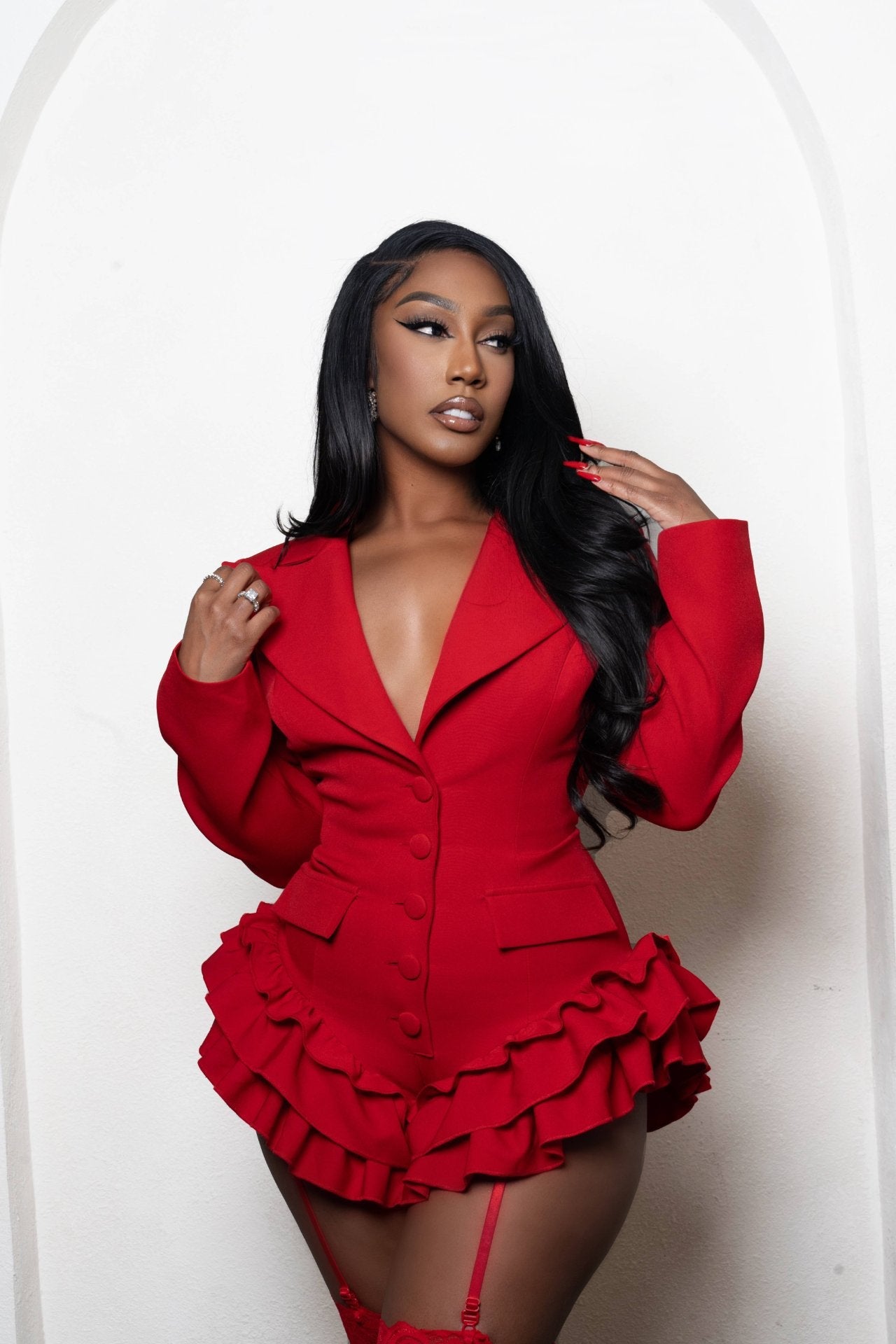 Endless Charm Red Ruffle Romper, XS