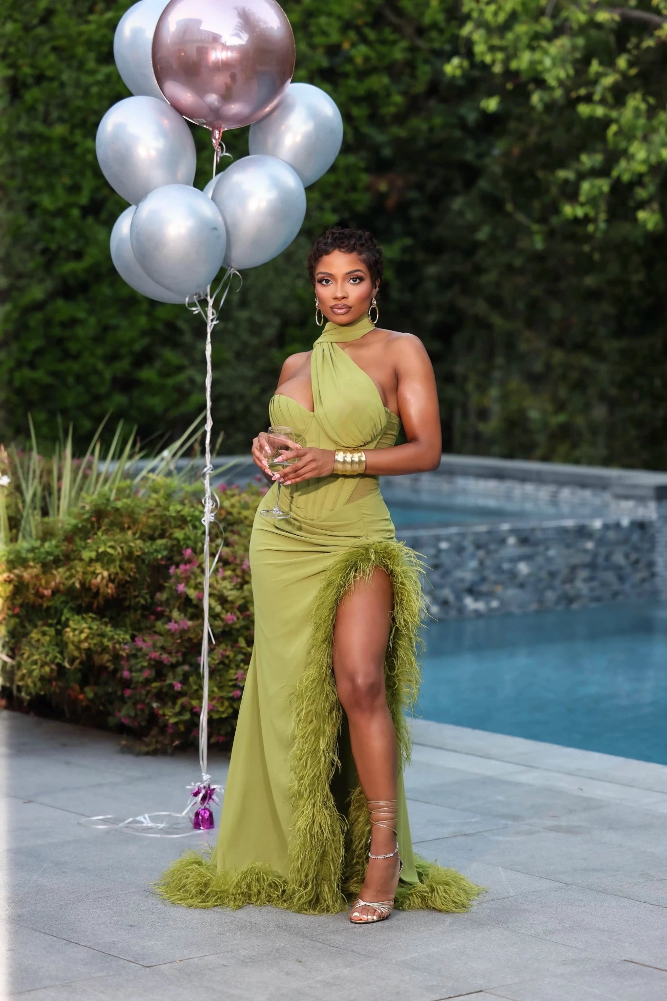 Jasmine Green Corset Feather Slit Gown Ellaé Lisqué