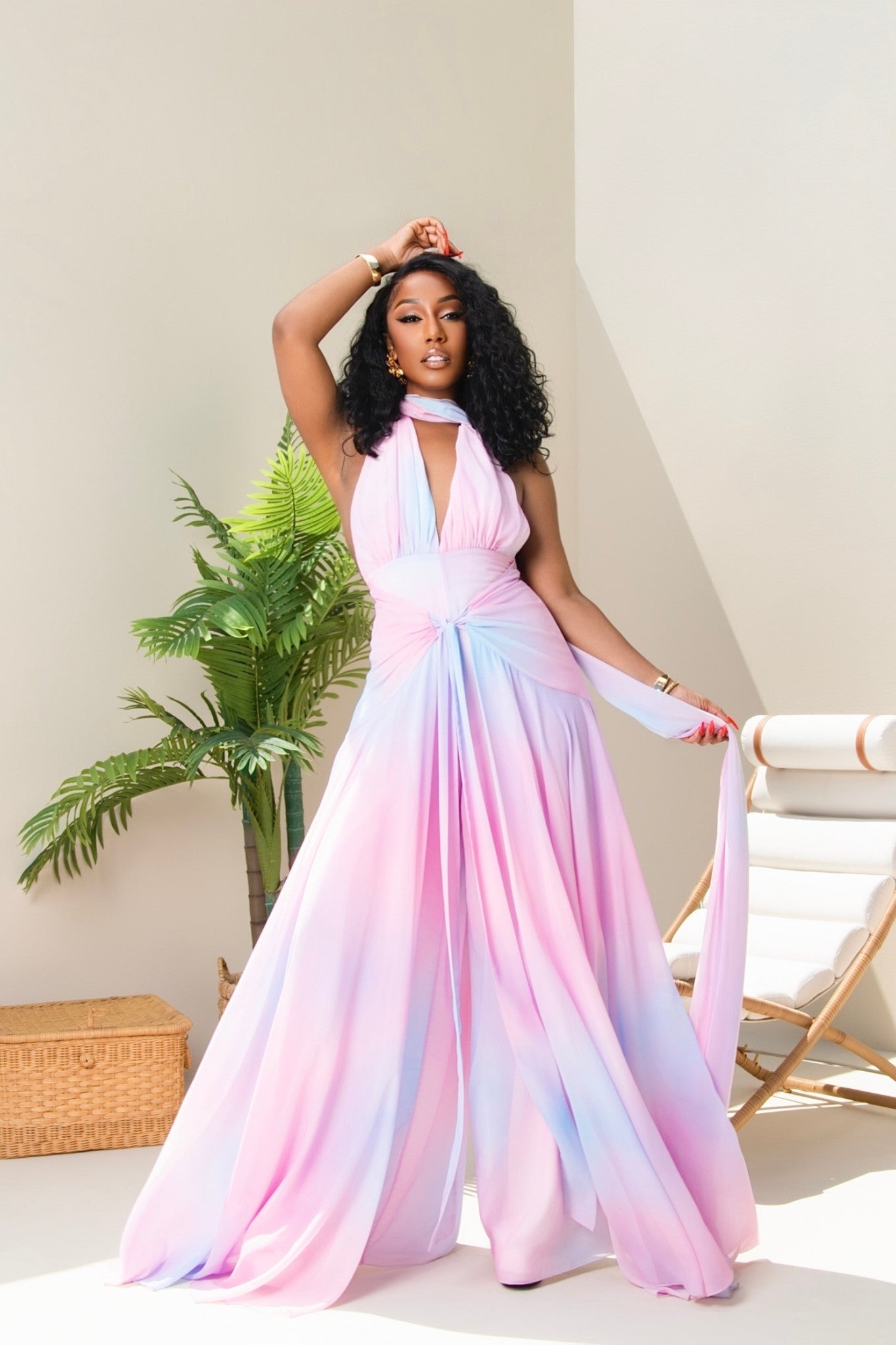 Liana Cotton Candy Print Backless Jumpsuit, S