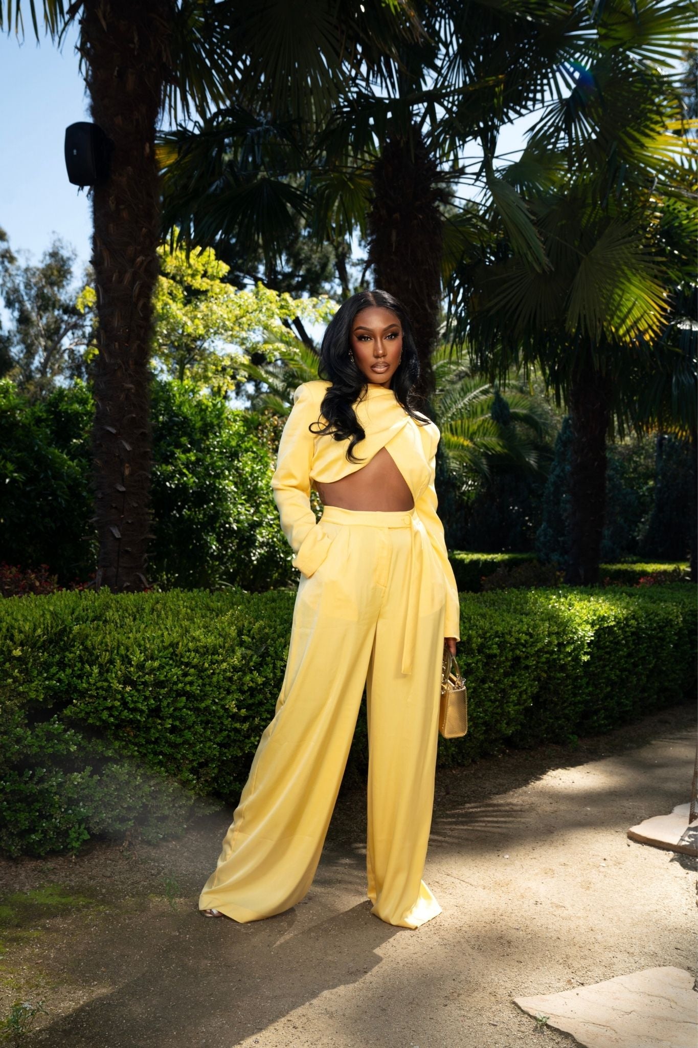 Canary Chic Yellow Satin Two-Piece Set Clothing Ellaé Lisqué