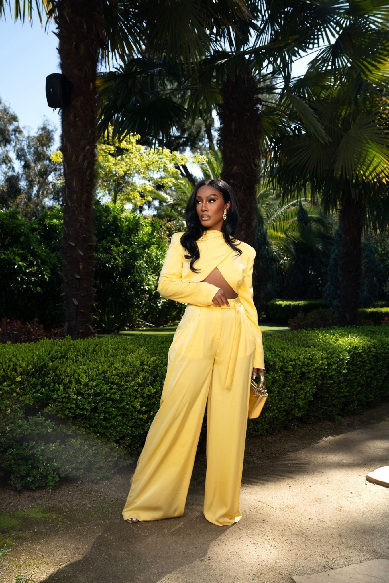 Canary Chic Yellow Satin Two-Piece Set Clothing Ellaé Lisqué
