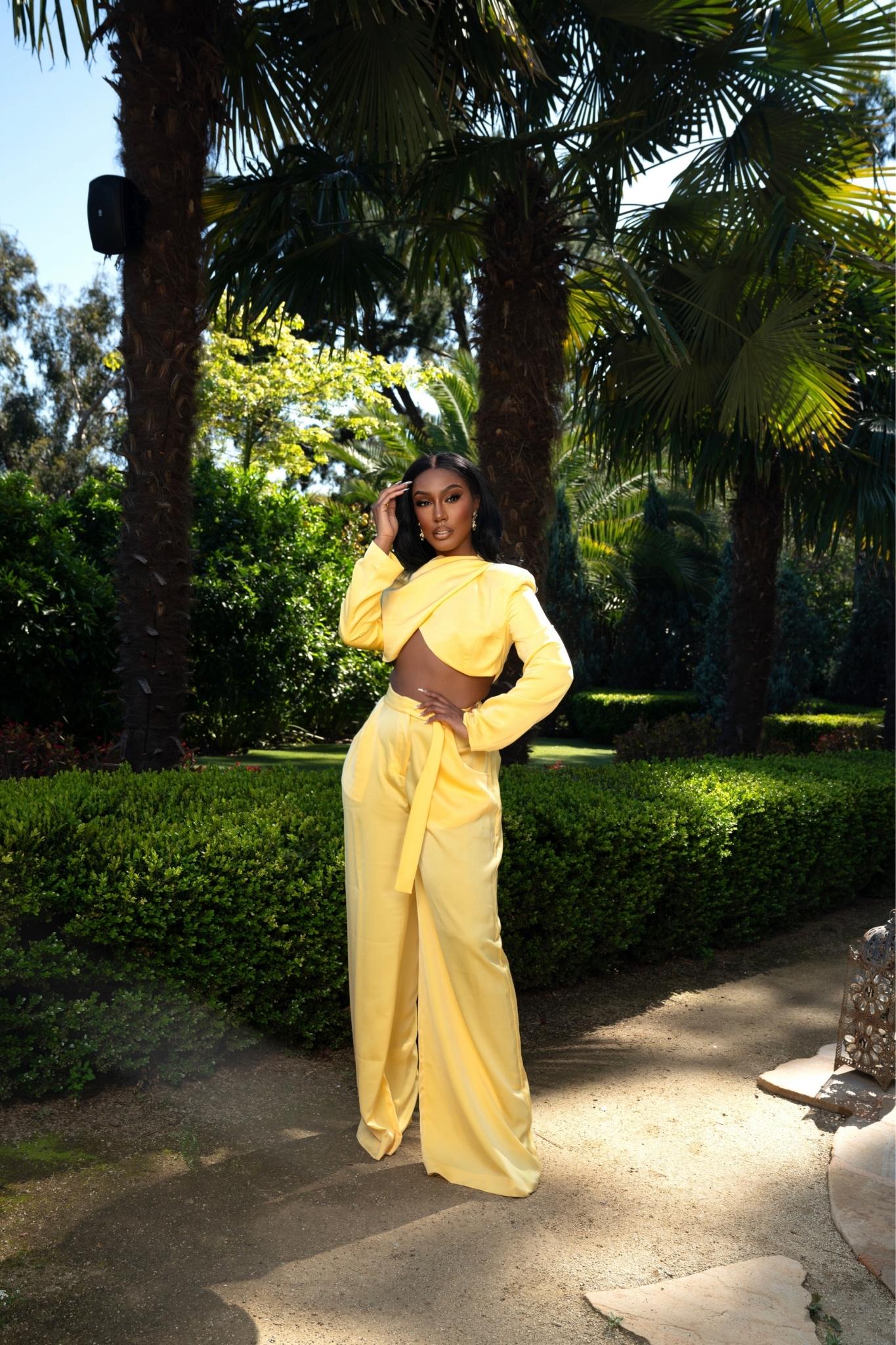 Canary Chic Yellow Satin Two-Piece Set Clothing Ellaé Lisqué