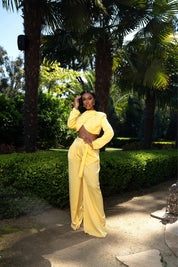 Canary Chic Yellow Satin Two-Piece Set Clothing Ellaé Lisqué