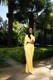 Canary Chic Yellow Satin Two-Piece Set Clothing Ellaé Lisqué
