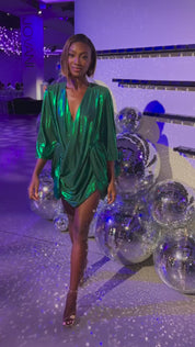 Center of Attention Liquid Green Metallic Dress Clothing Ellaé Lisqué