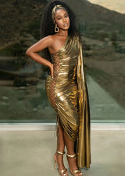 Trophy Wife Metallic Gold Dress Clothing Ellaé Lisqué