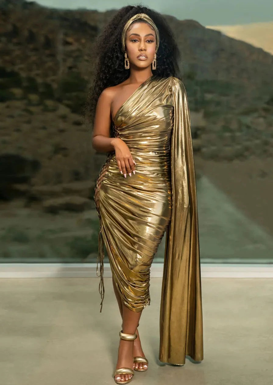 Trophy Wife Metallic Gold Dress Clothing Ellaé Lisqué
