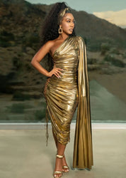 Trophy Wife Metallic Gold Dress Clothing Ellaé Lisqué XS Open Side