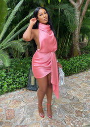 Drape Me Baby Pink Satin Dress Clothing Ellaé Lisqué