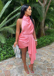 Drape Me Baby Pink Satin Dress Clothing Ellaé Lisqué