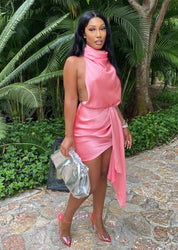 Drape Me Baby Pink Satin Dress Clothing Ellaé Lisqué