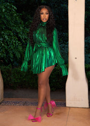 Sexy Sasha Liquid Green Metallic Wrap Dress Clothing Ellaé Lisqué