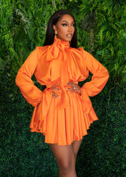 Sexy Sasha Orange Satin Dress Clothing Ellaé Lisqué XS