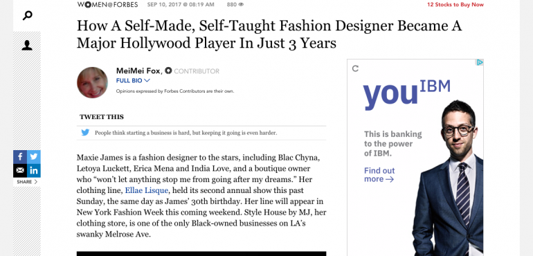 [Forbes] How A Self-Made, Self-Taught Fashion Designer Became A Major Hollywood Player In Just 3 Years