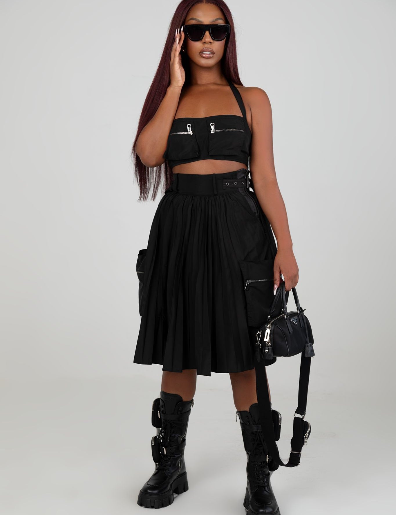 Ava Black Pleated Skirt Set Clothing Ellaé Lisqué