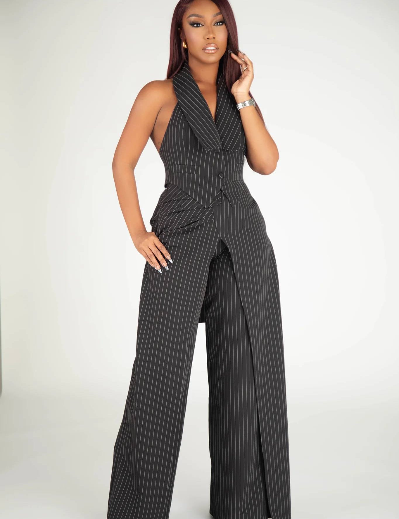 Timeless Moment Black Pinstripe Wide Leg Pants Clothing Ellaé Lisqué