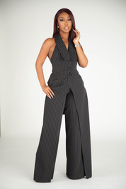 Timeless Moment Black Pinstripe Wide Leg Pants