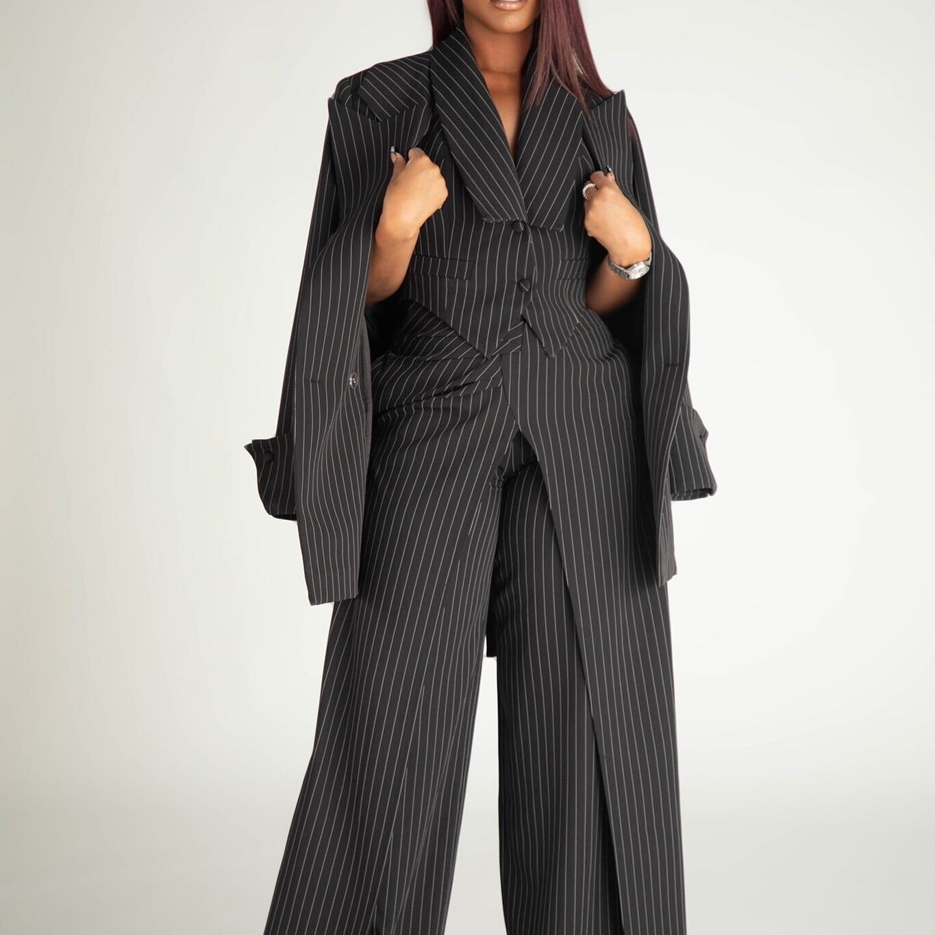 Timeless Moment Black Pinstripe Blazer Clothing Ellaé Lisqué