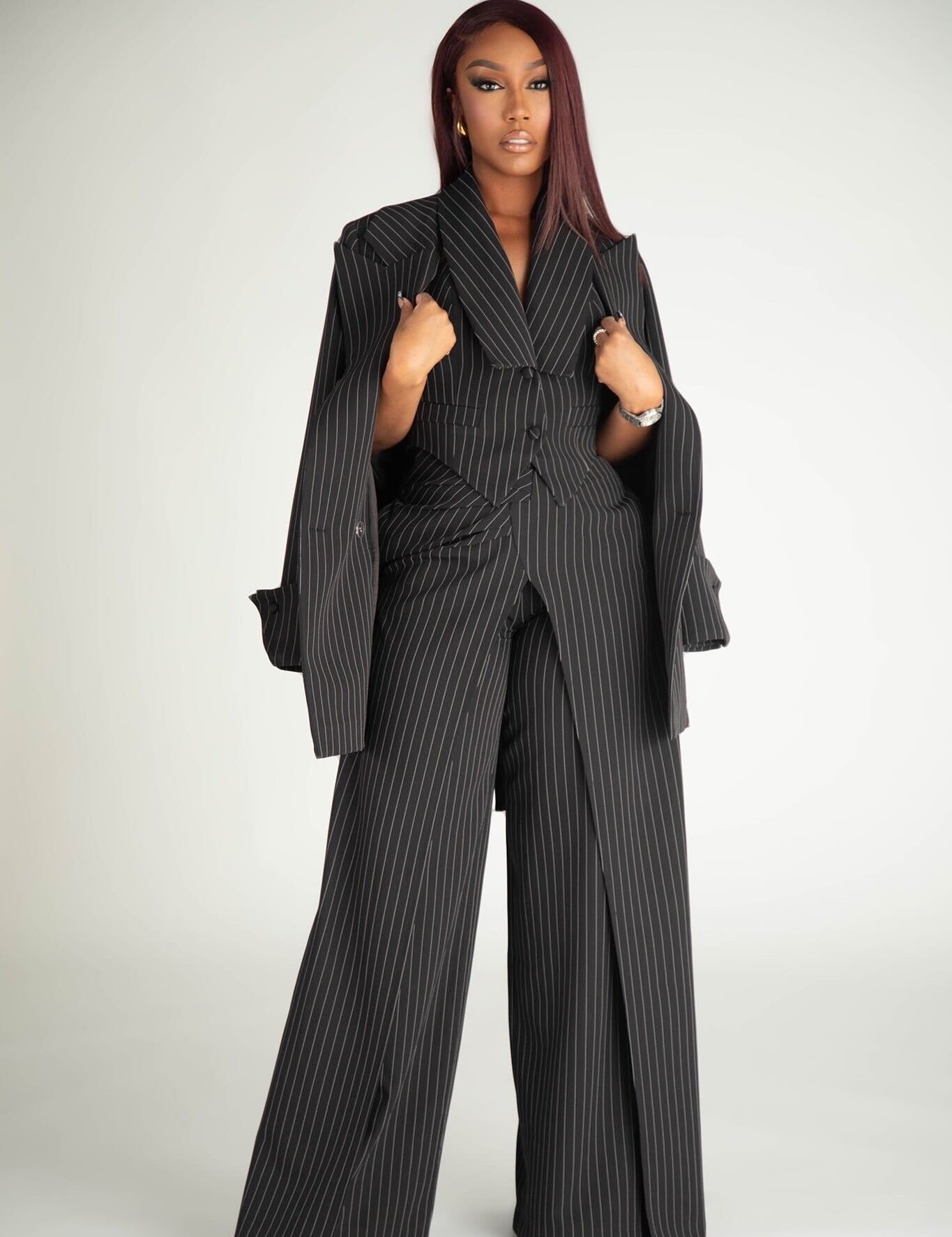 Timeless Moment Black Pinstripe Blazer Jacket Clothing Ellaé Lisqué
