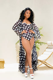 Ayla Black and White Polka Dot Swimsuit and Cover-up Clothing Ellaé Lisqué