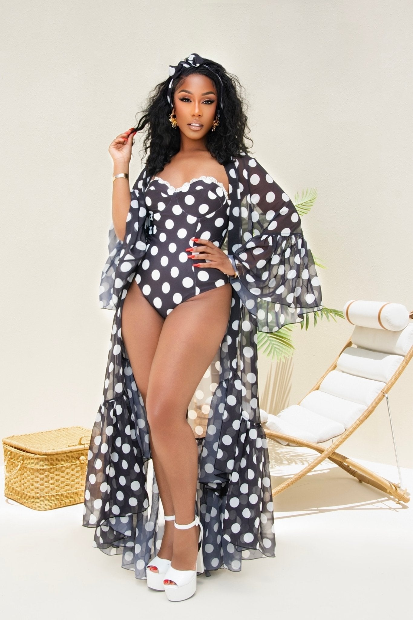 Ayla Black and White Polka Dot Swimsuit and Cover-up Clothing Ellaé Lisqué