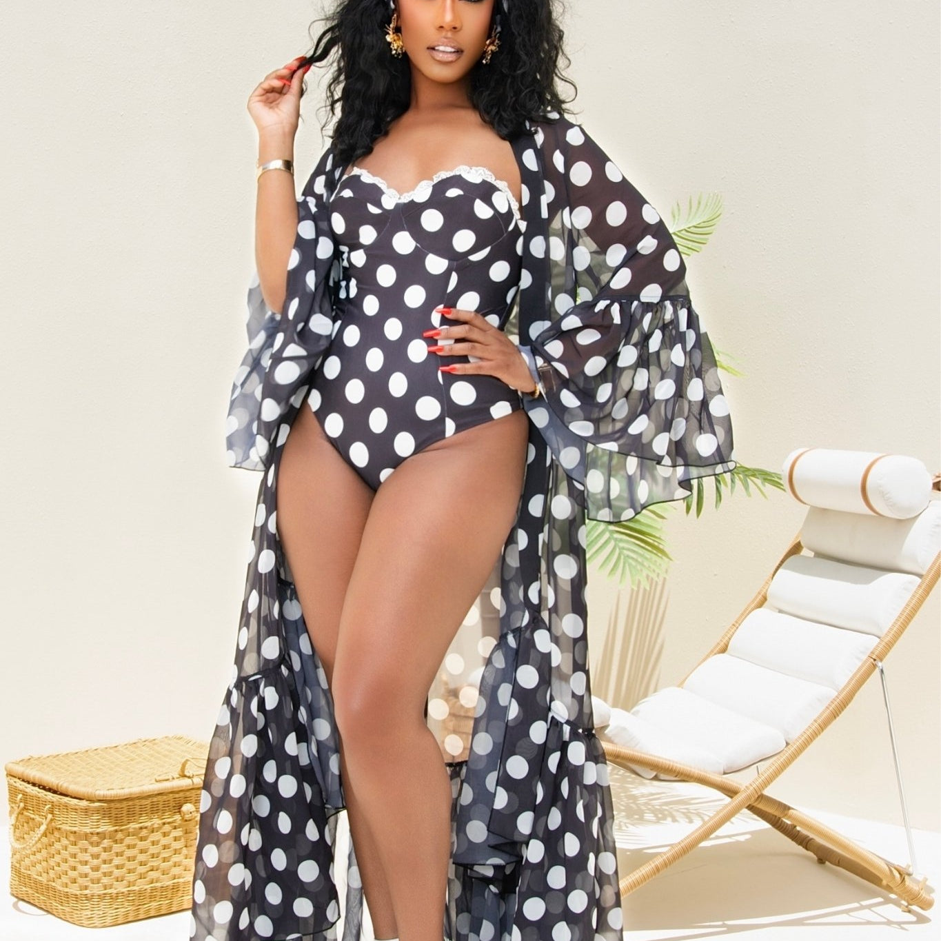Ayla Black and White Polka Dot Swimsuit and Cover-up Clothing Ellaé Lisqué
