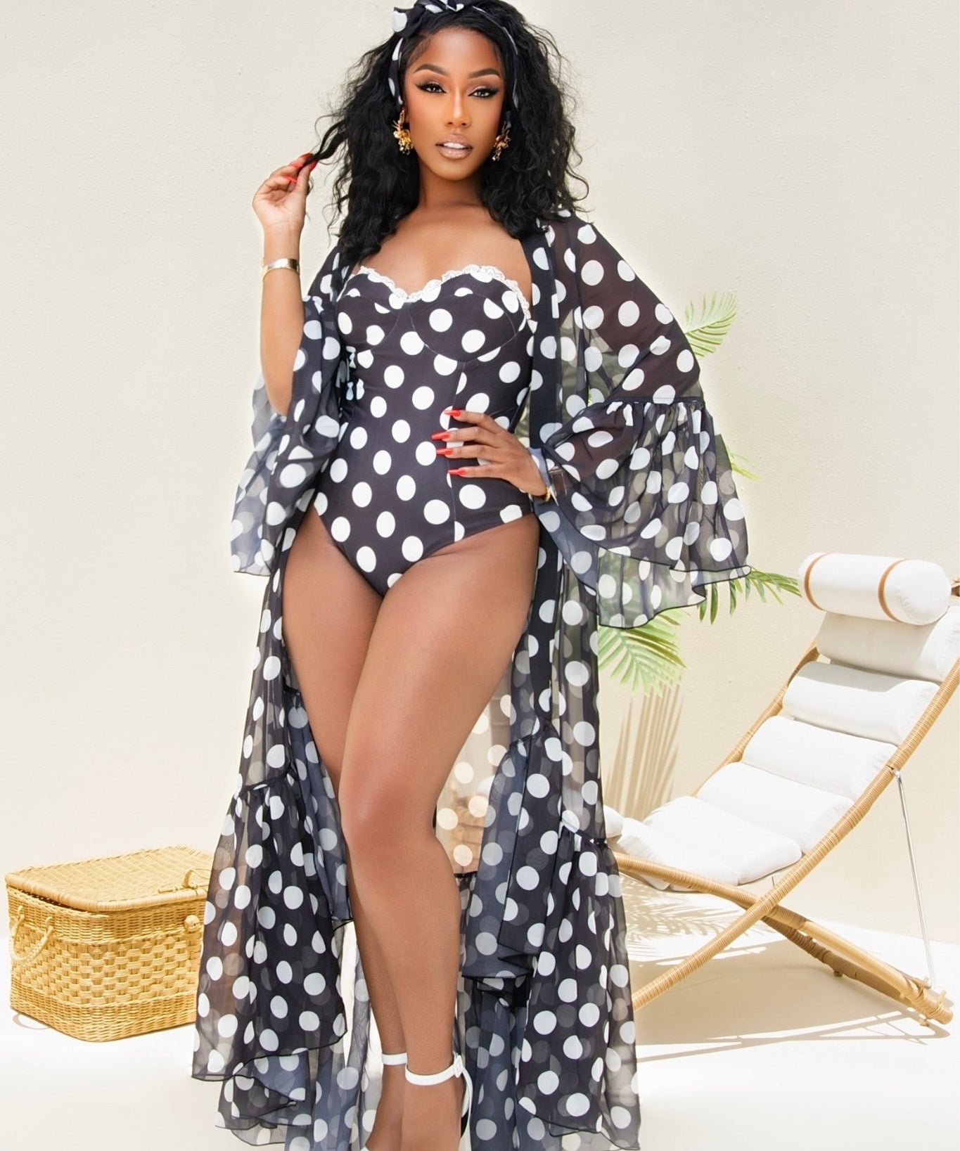 Ayla Black and White Polka Dot Swimsuit and Cover-up Clothing Ellaé Lisqué